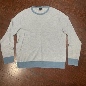 J.Crew Men Cotton Linen Blend sweater Light Blue microstripe Size Xlarge